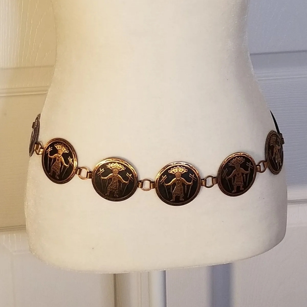American Kachina Indian Copper Statement Belt Womens Southwestern Native Sz S/M